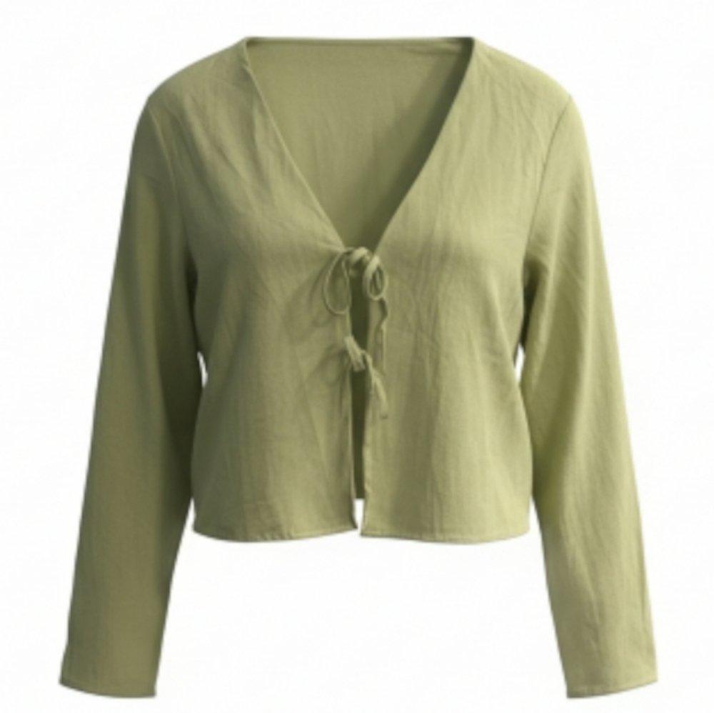SHEIN Light Green Tie-Front Blouse
